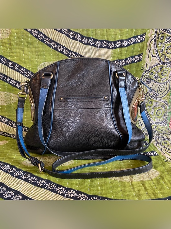 b. makowsky Handbags - B Makowsky Black/ Blue Downtown Pebbled Leather Crossbody Satchel Purse